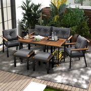 Eettafelset -Tuinmeubelset - Loungeset - Tuinlounge Lounge Set - Lounge Set - Voor Tuin of Terras - Tuinmeubelen voor 6-7 Personen met Fauteuils & Eetkar - Afneembare en Wasbare Hoezen