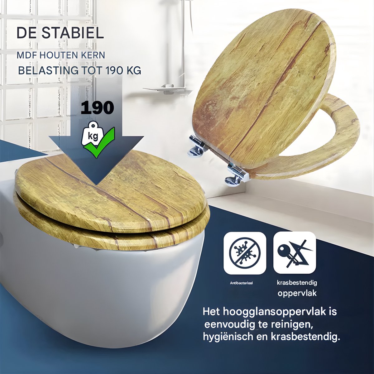 WC-bril - Toiletbril – Voor Toilet & Badkamer – Soft-Close - Houtlook