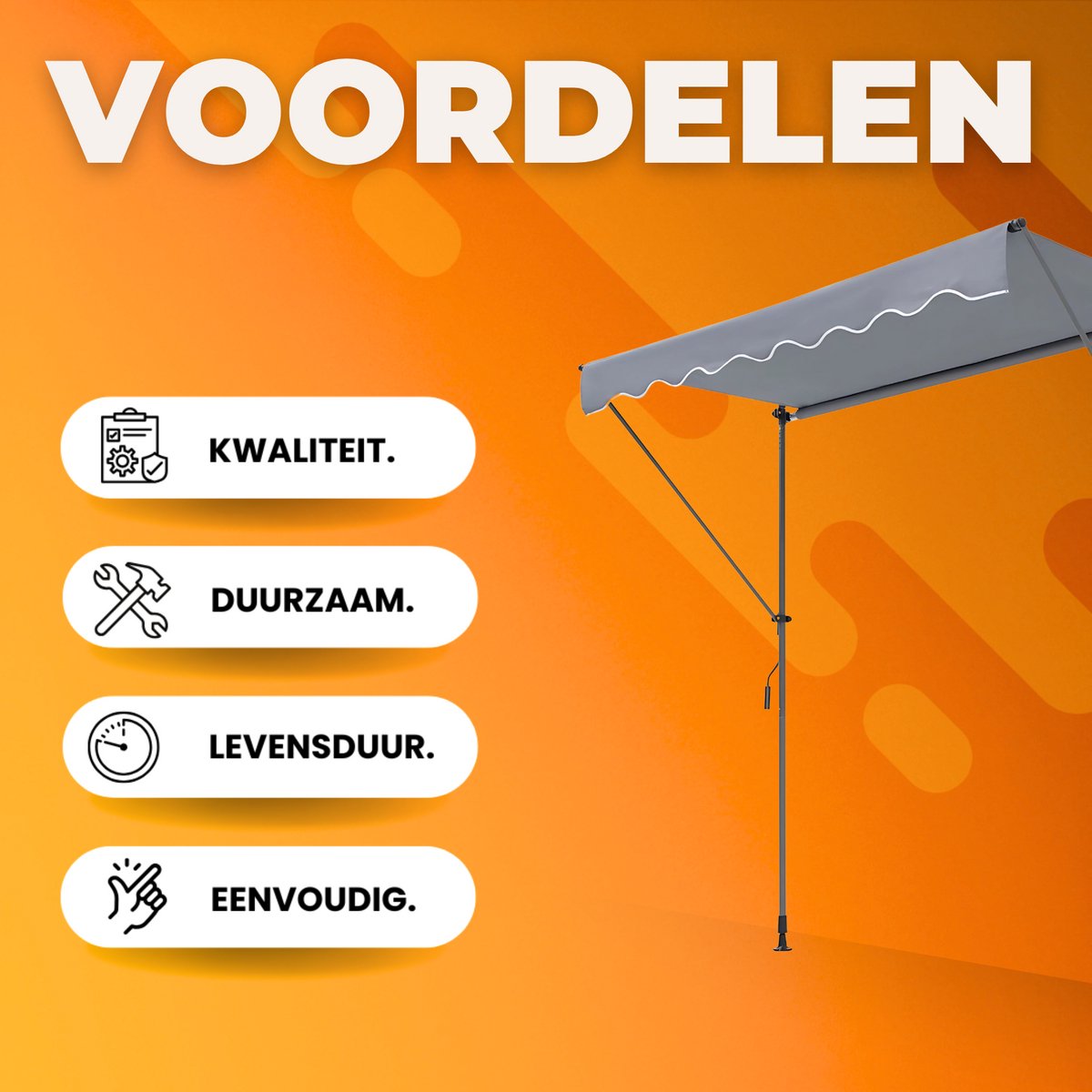 Zonneluifel - 183cm - Ook als balkonluifel - Terras - Knikarmscherm zonnescherm - Uitschuifbaar - PU Coating - In Hoogte Verstelbaar