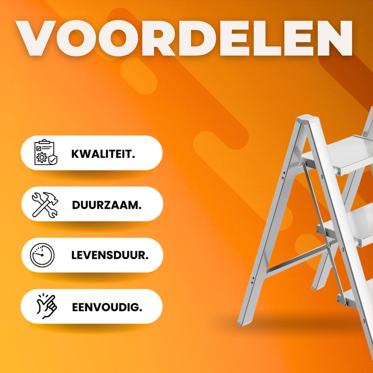 Trapladder - Keukentrap - Huishoudtrap - 3-treden - Voor Thuisgebruik en Klussen - Opvouwbaar, Aluminium met Antislipvoeten - Lichtgewicht, Draagbaar, Max. 150 kg