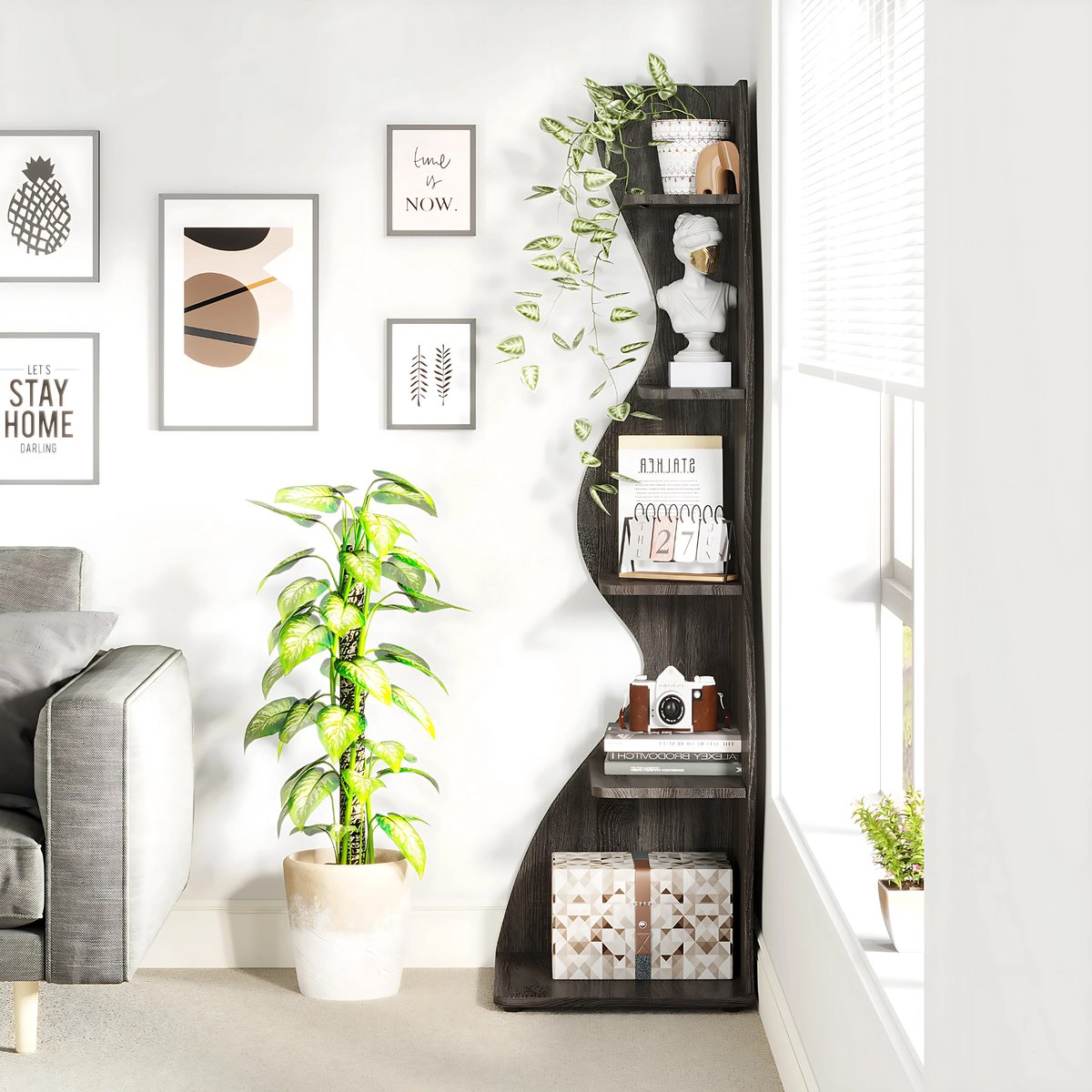 Moderne boekenkast 5 lagen - Grijs - Boekenrek - Woonkamer, slaapkamer en kinderkamer - Hout - 180cm