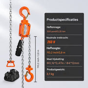 Mini Hefboomtakel - 0,25T - Kettingtakel PRO - 2,8 m Hefhoogte