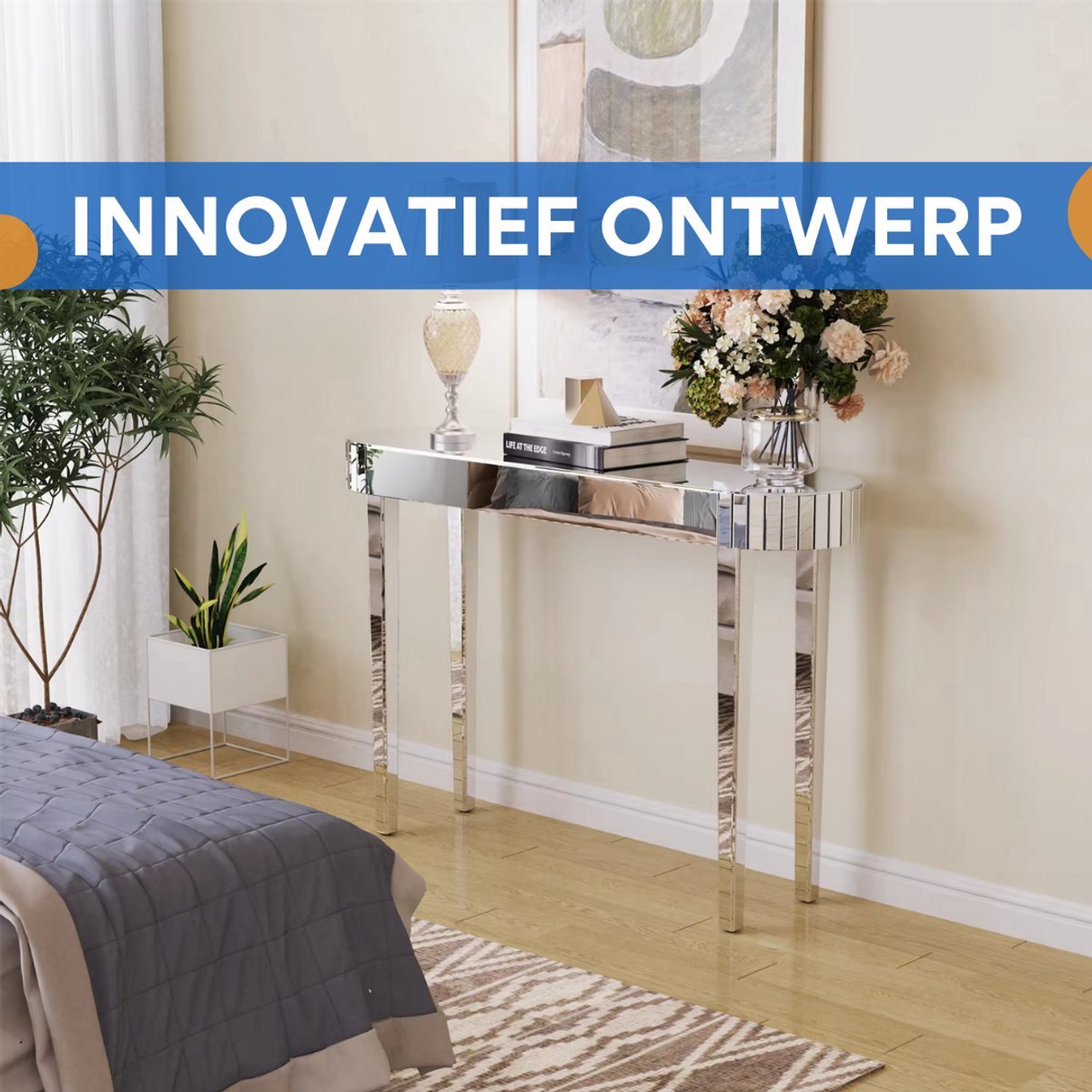 Consoletafel Teroni Opulence - Haltafel - Wandtafel - Zilver - Sidetable - 120cm