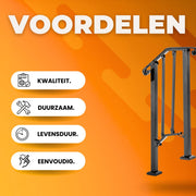 Trapleuning - Balustrade voor 1-2 tredens - Houders - Leuningen voor Trappen - Staal - Met trapleuninghouders