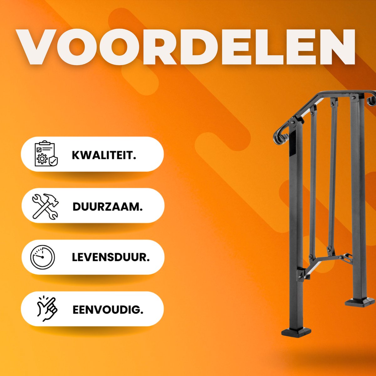 Trapleuning - Balustrade voor 1-2 tredens - Houders - Leuningen voor Trappen - Staal - Met trapleuninghouders