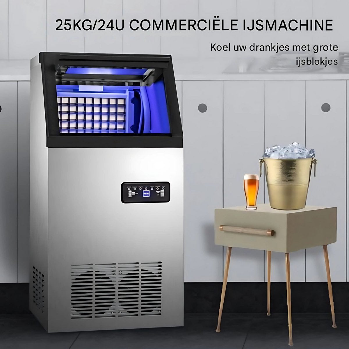 Ijsblokjesmachine Deluxe - Kubus Ijsmachine 25kg/24uur - Commerciële Ijsklontjes Ijsmaker