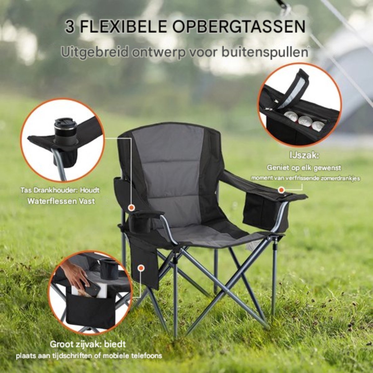 Happyment campingstoel - Vouwstoel - Strandstoel en visstoel - Opvouwbaar
