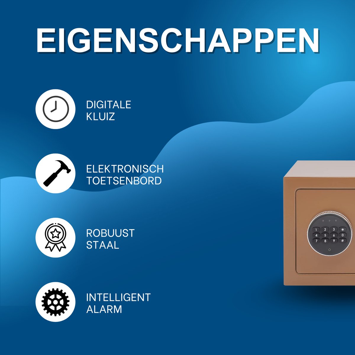Kluis – Voor Thuiskantoor en Hotel – Digitale Veiligheidskluis met Alarm en Elektronisch Toetsenbord – Coffee, Robuust Koudgewalst Staal