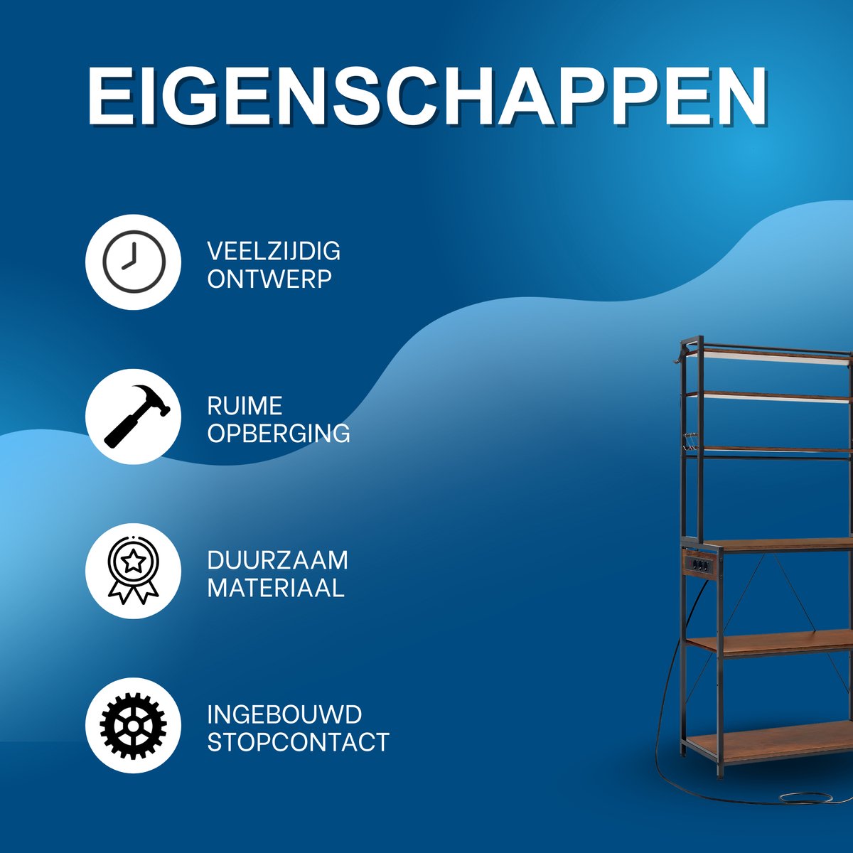Opbergkast - Keuken orginazer - Wandkast - Voor keuken / woonkamer – Met stopcontact – Rustic brown - Maat XL