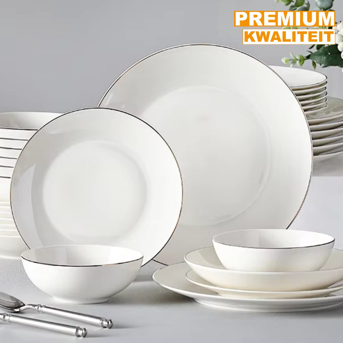 Dynastic Serviesset – 4 persoons – 16 delig – Wit Keramisch – Eetborden – Breakfast Plates