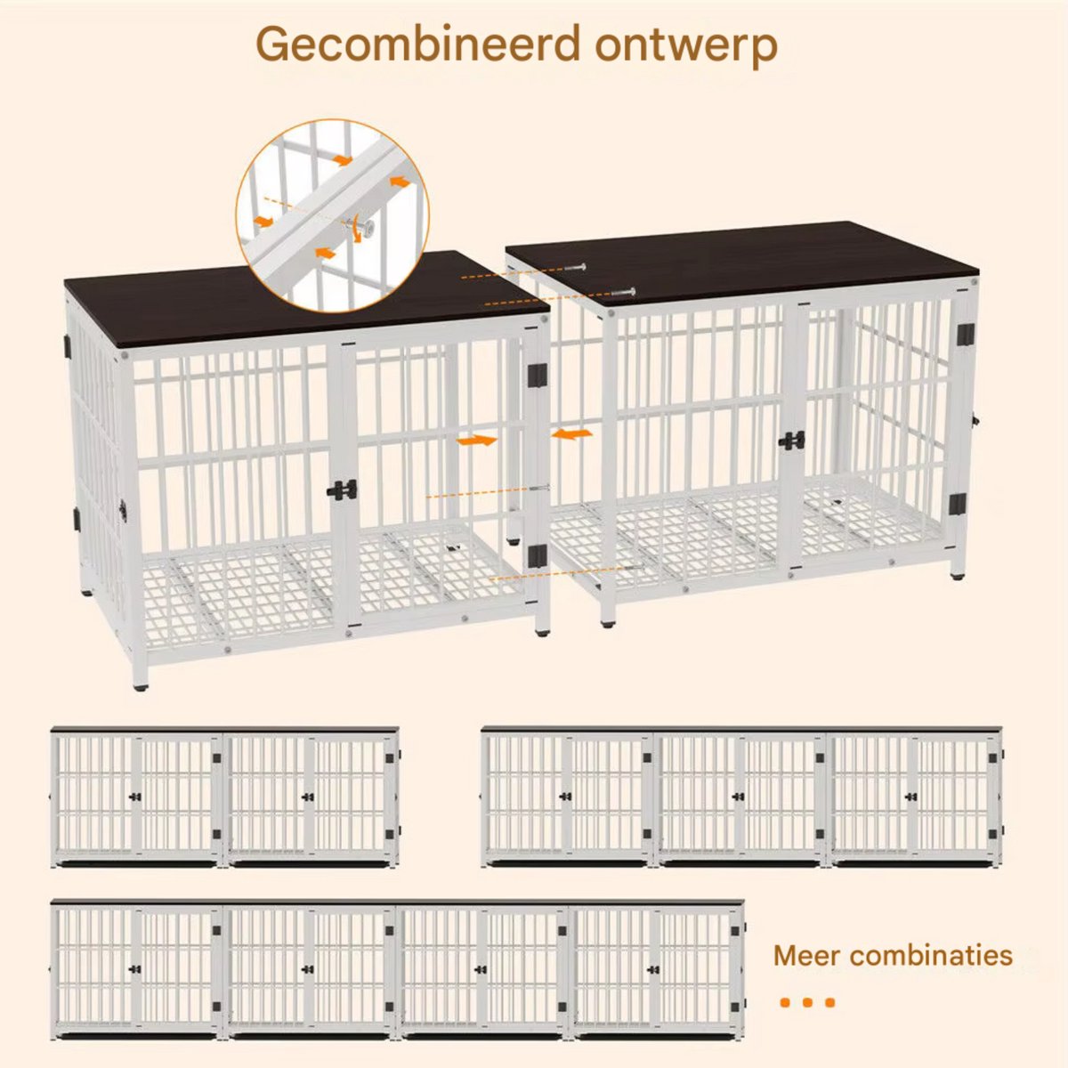 Zware Hondenkennel - Voor Huisdieren - Metalen Hondenkrat met Houten Meubelstijl - Hondenbench - Wit - 78cm