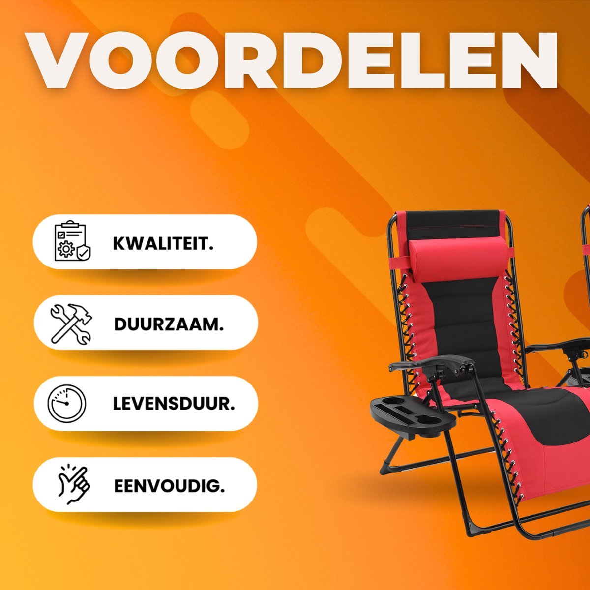 Gewatteerde Zero Gravity Lounge Chair Valora - Tuinstoel - Ligbed - Voor Terras & Tuin - Opvouwbare Fauteuil met Verstelbare Hoofdsteun en Bekerhouder - Ondersteunt Tot 160 kg - 2 stuks - Rood