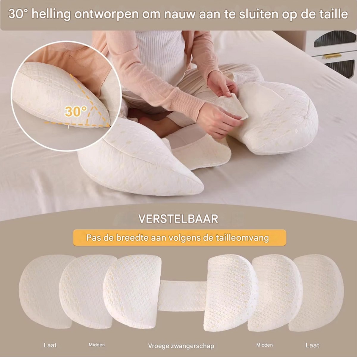 Zwangerschapskussen Valora - Ergonomisch zwangerschapskussen - Voor zijslapen - Body pillow - Zijslaapkussen - Voedingskussen - Verstelbaar - Wit