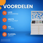 6-laags Sieradendoos - Juwelendoos - Opbergdoos - Voor Oorbellen, Kettingen & Horloges - Hout & Fluwelen Stof - Wit