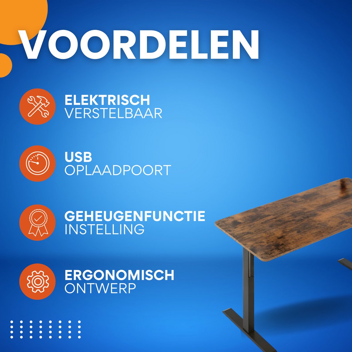 Elektrisch Sta-Bureau - Voor Thuiswerken of Kantoor - In Hoogte Verstelbare Ergonomische Werktafel met USB-Oplaadpoort en Geheugenbediening - Color: 120x60cm Brown