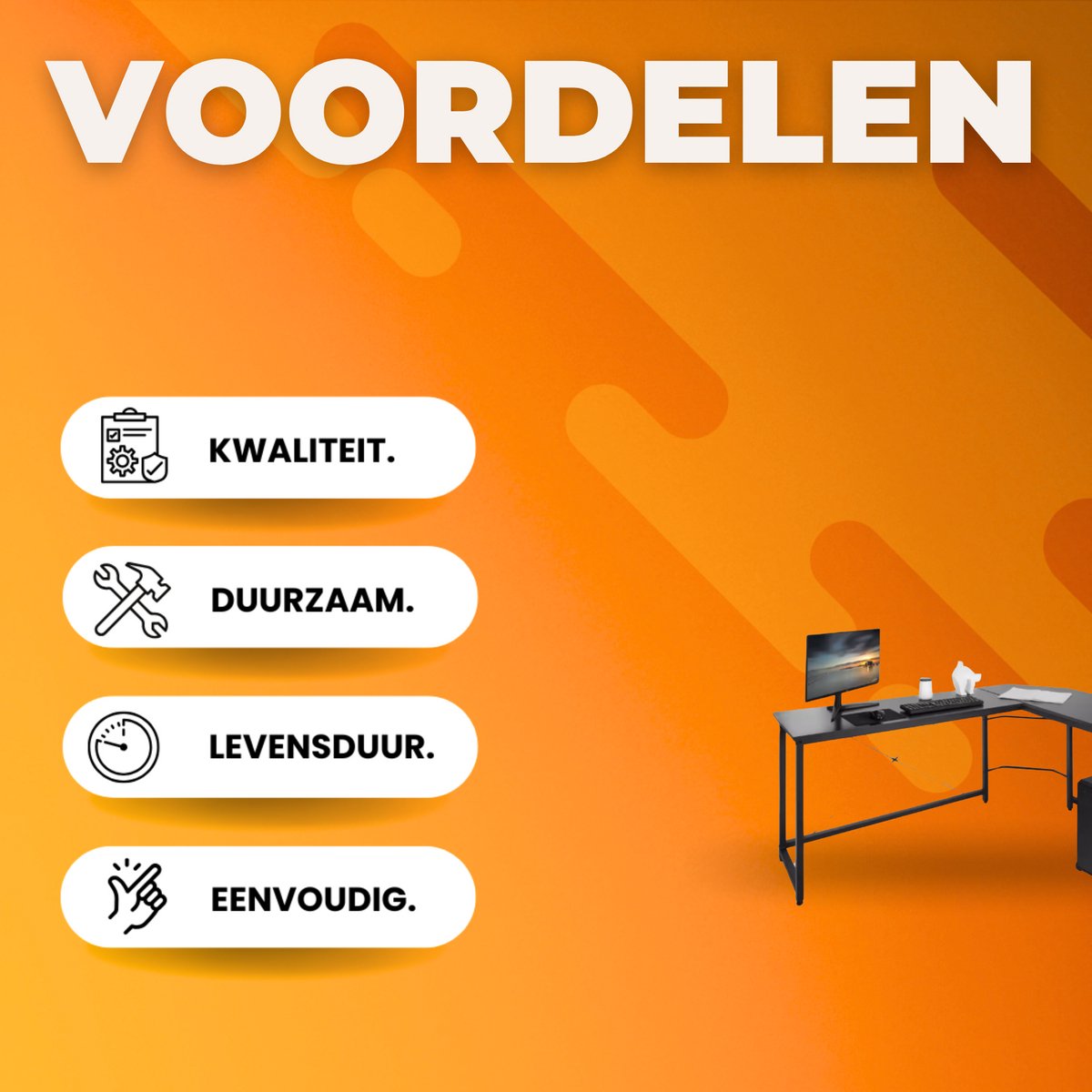 L-Vorm Bureau - Voor Thuis en Kantoor - Computer en Gaming Werkstation Tafel - Studiebureau 190 cm x 120 cm x 75 cm - Zwart