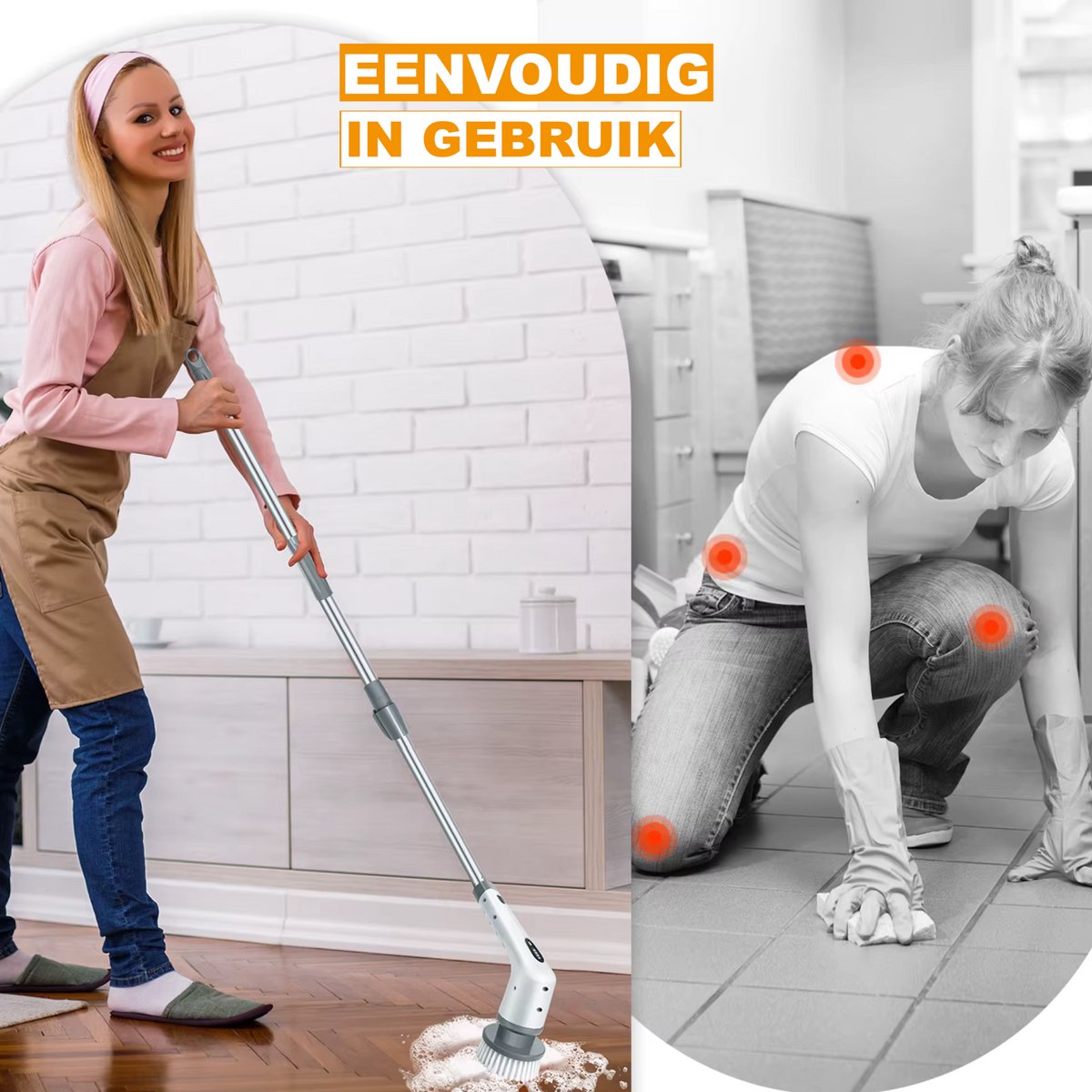 Elektrische Spin-Scrubber Tavien - 10-in-1 - Draadloos Oplaadbaar, Verstelbare Handgreep, Elektrische Reinigingsborstel voor Douche & Thuisgebruik
