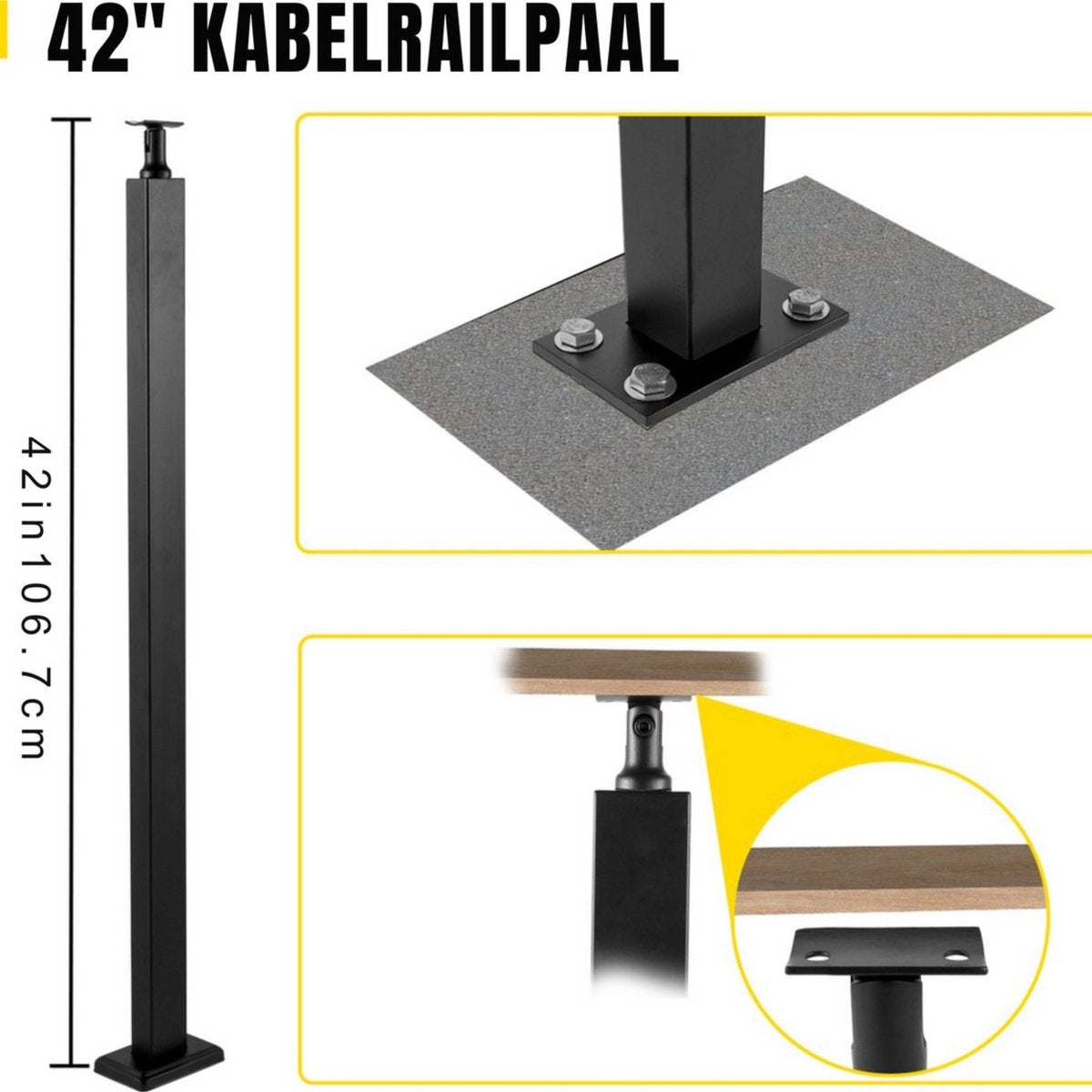 Trapleuning - RVS Relingpaal - 106,7x5x5cm - Gepoedercoat - 1,5mm Dikke Leuningpaal