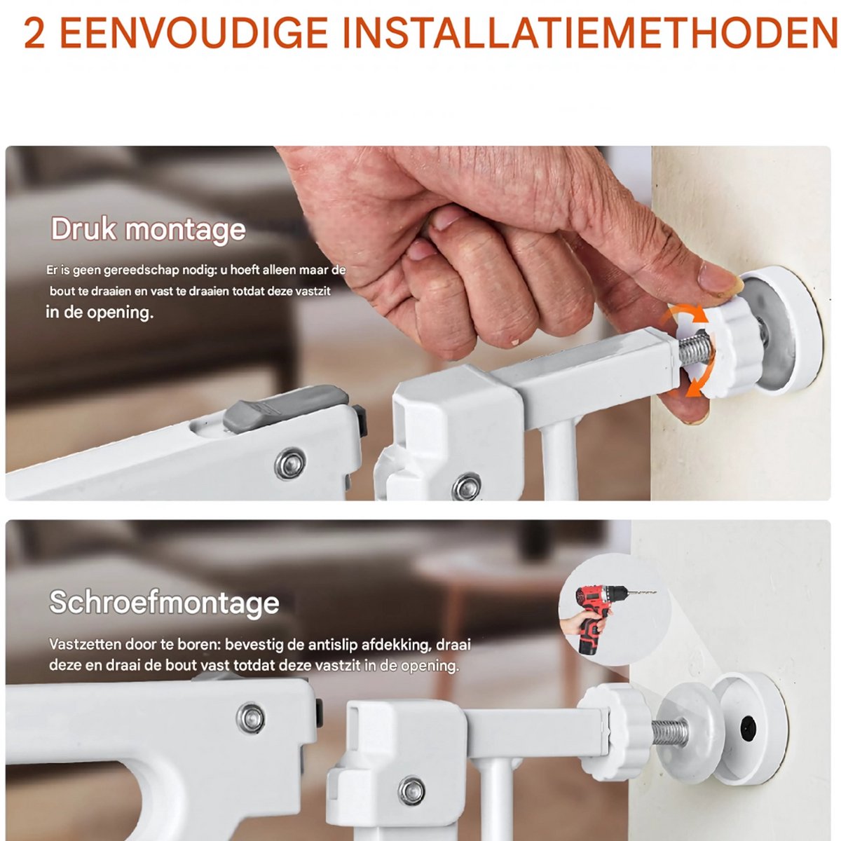 Veiligheidshekjes Deluxe - Zonder boren - Traphekje - Slagboom - 749-990 mm - Klembevestiging - Kinderhekje of hond