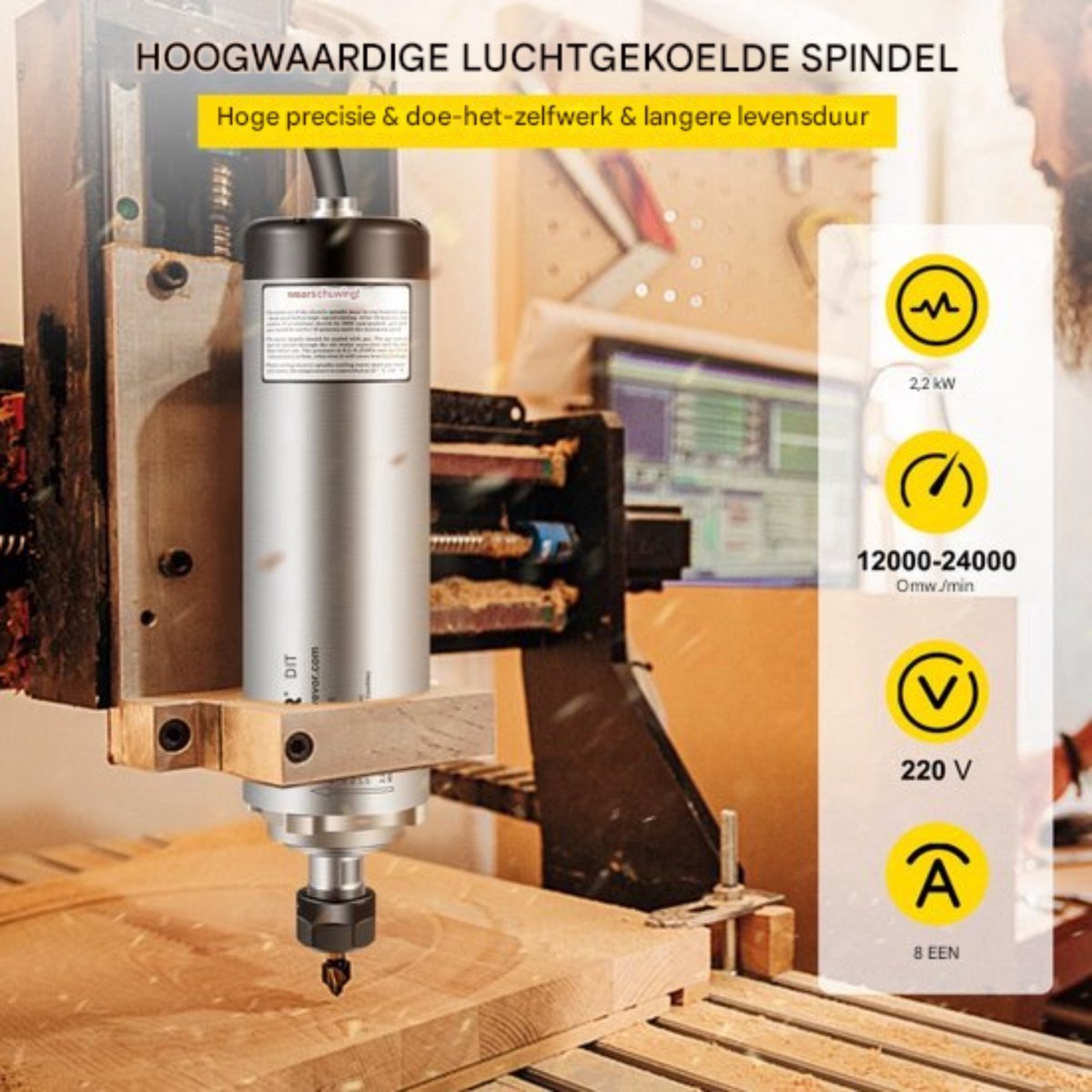 Spindelmotor - 2,2 kW - 400 Hz - Luchtgekoeld - Freesspindel - Voor Freesmachines & Graveersystemen