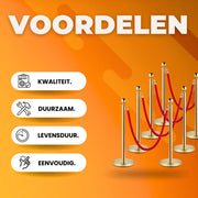 Luxe afzetkoord - 6 meter - Afzetpalen - Afzetlint - Wachtrij Stanchion Barrières - 8-delig
