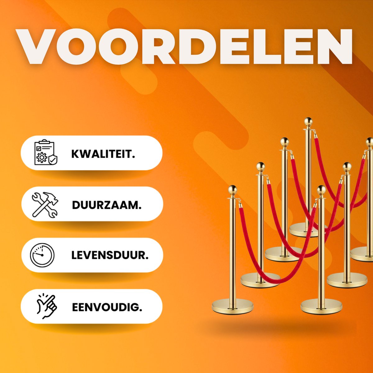 Luxe afzetkoord - 6 meter - Afzetpalen - Afzetlint - Wachtrij Stanchion Barrières - 8-delig