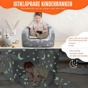 Grijze Opvouwbare Kinderstoelbank – Kinderfauteuil met Opbergruimte – Belastbaar tot 20 kg