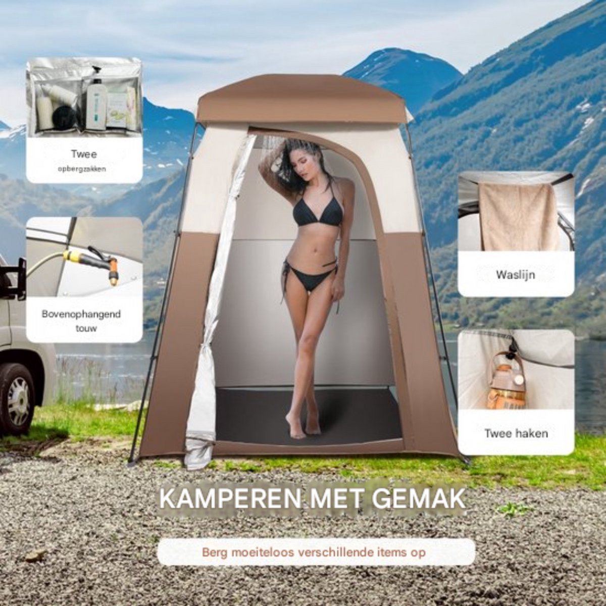 Douchetent - 1 Persoons Privacytent - Omkleedtent - Camping - 66"x66" - Voor Toiletgebruik of Omkleden