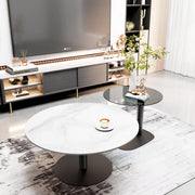 Terino Salontafel - Set van 2 - Gesinterde Steen met Glas - Marmer look