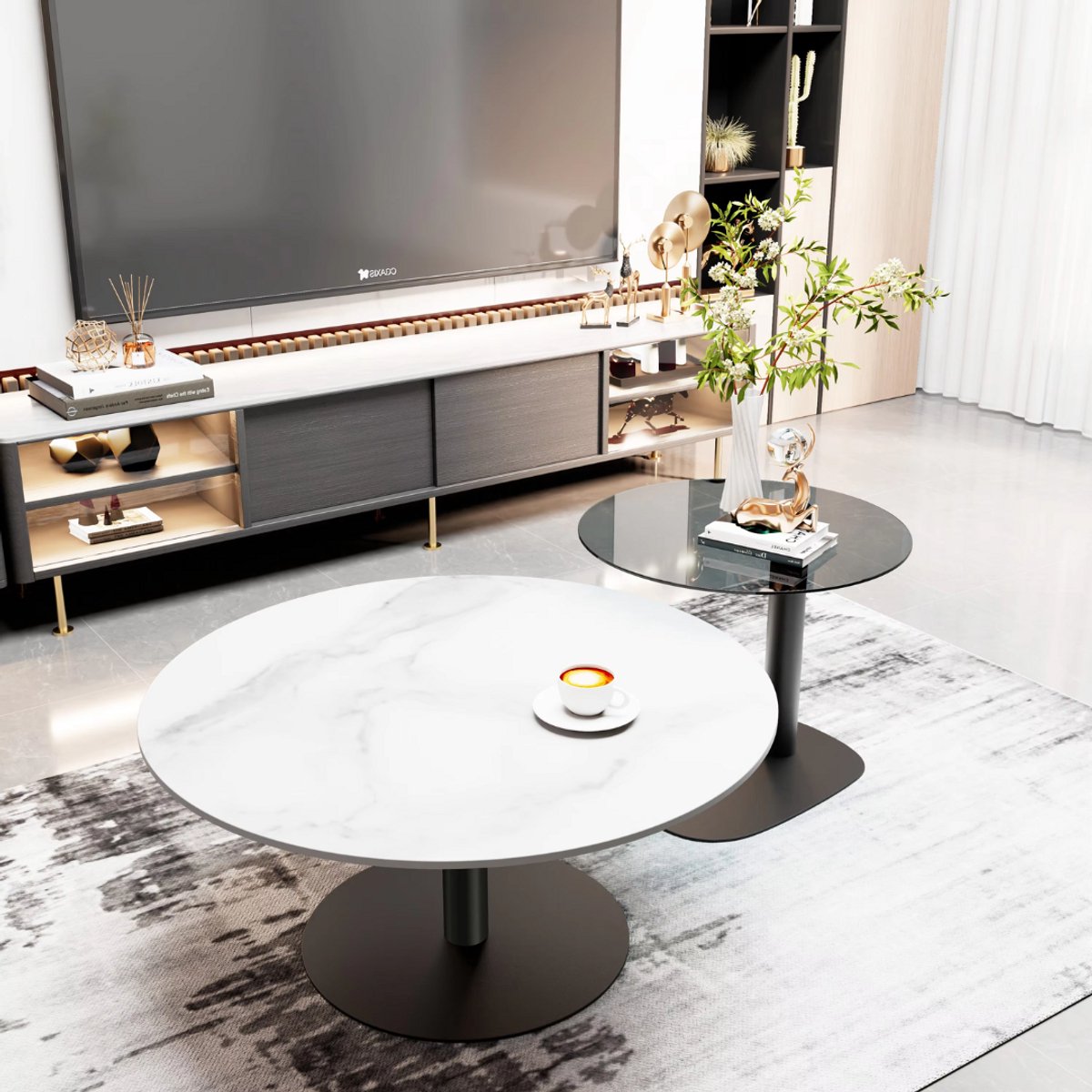 Terino Salontafel - Set van 2 - Gesinterde Steen met Glas - Marmer look
