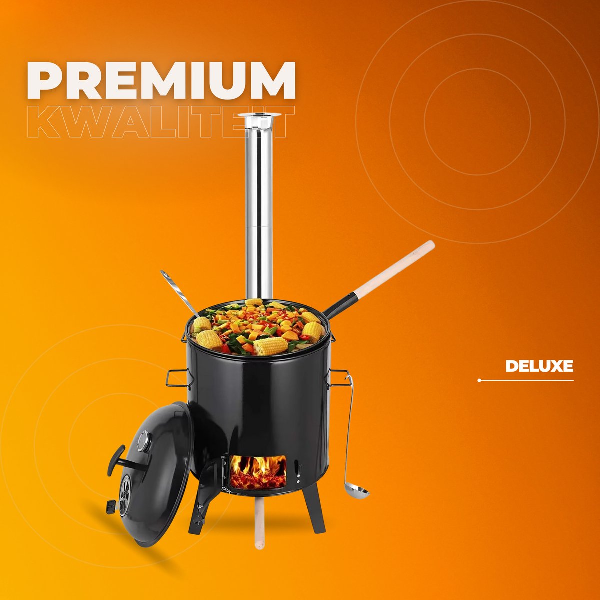 Hongaarse goulash ketel met deksel - 21L - Heksenketel driepoot - Sudderpot - Stoofoven