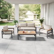Tuinmeubelset - Loungeset - Tuinlounge Lounge Set - Stevig Gegalvaniseerd Stalen Frame - Acaciahout Tafel en Armleuningen - Beige Kleur