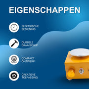 Mini pottenbakkersschijf - Draaischijf - Pottenbakken - Voor keramiek en klei - Elektrisch - Geel