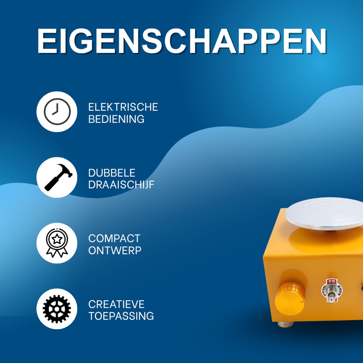 Mini pottenbakkersschijf - Draaischijf - Pottenbakken - Voor keramiek en klei - Elektrisch - Geel