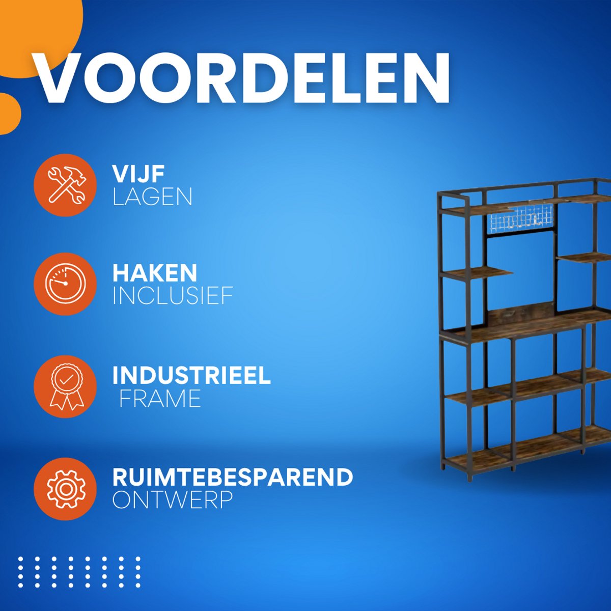 Keukenrek XL - Magnetronrek - Keukenkast staand - Voor keuken & eetkamer - Haken en planken