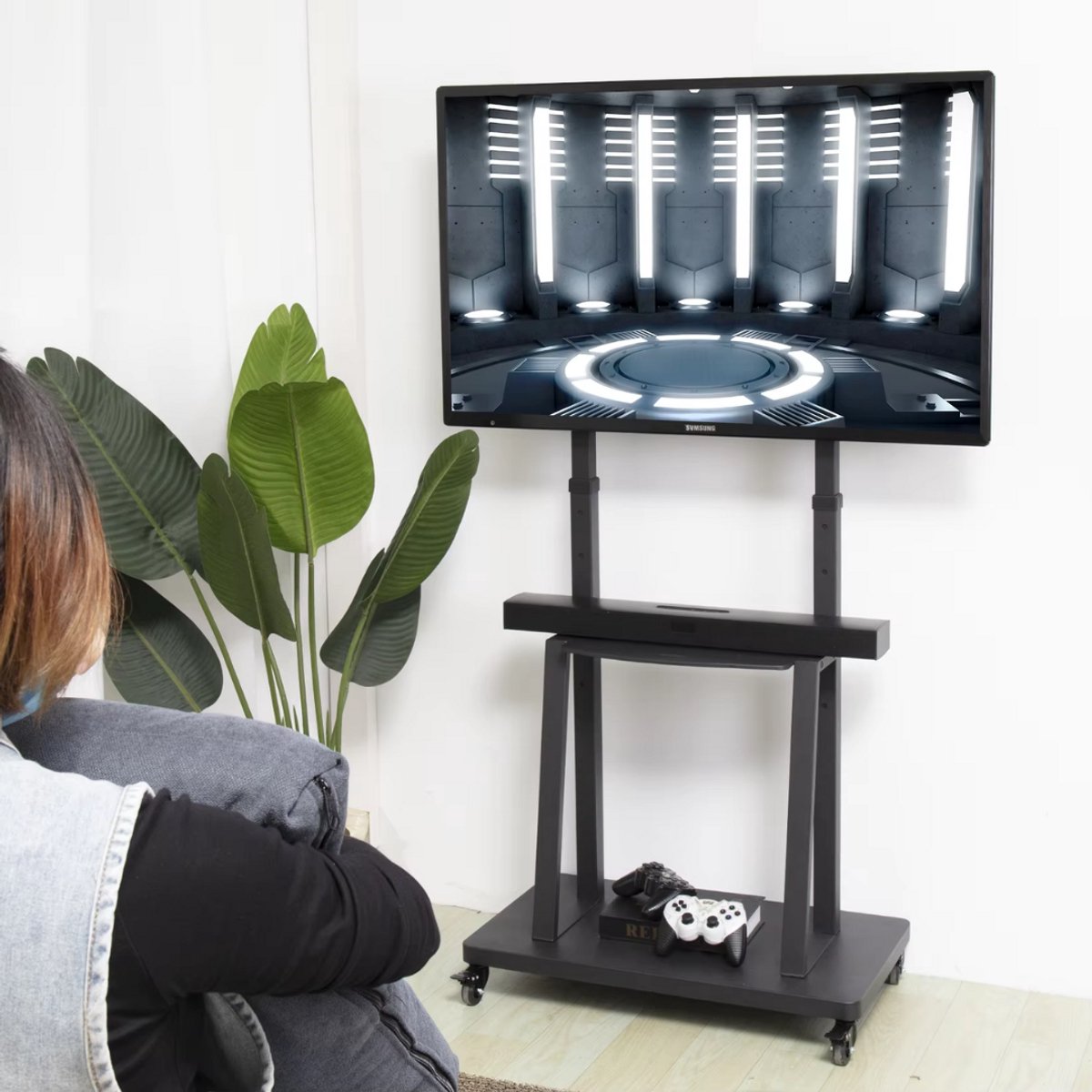 TV statief verrijdbaar - Ook Verticaal - Voor 32-80" inch - vloerstandaard universeel - In hoogte Verstelbare Standaard - Zwart - Tot 65KG
