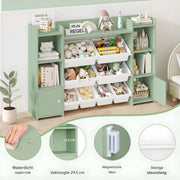 Speelgoedopbergkast – Kinderspeelkamer - Kinderboekenkast - Voor woonkamer, speelkamer en slaapkamer – Met 8 verwijderbare dozen en opbergplanken – 138,8×29,6×94,3 cm - Rood