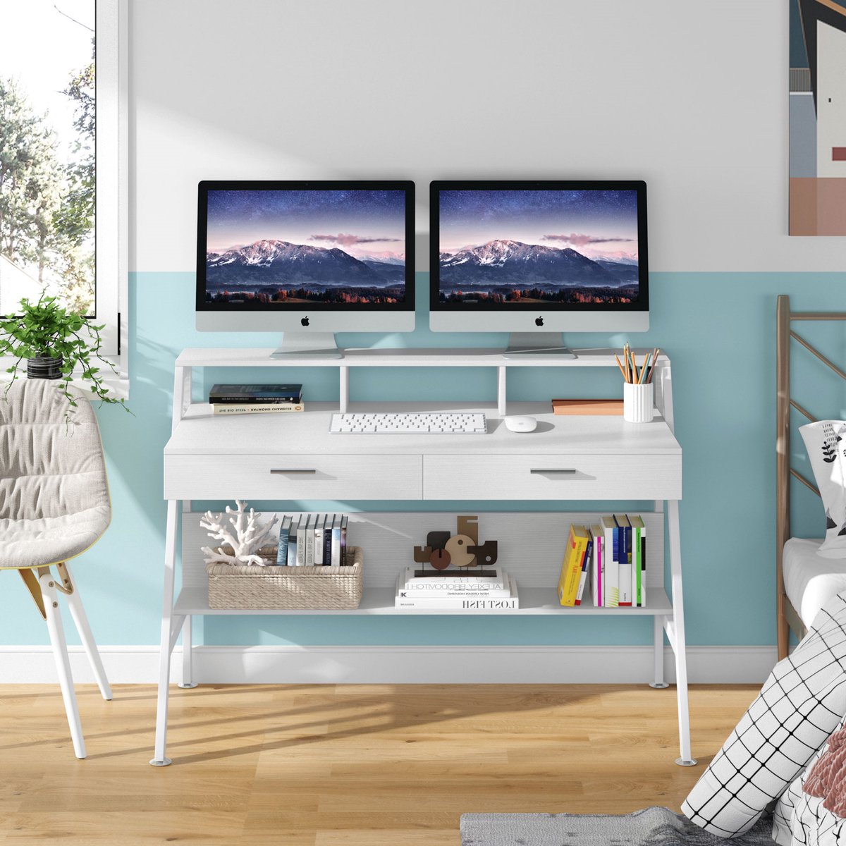 Bureau voor thuis - Met 2 lades - 120 cm - Wit - Computerbureau - Voor volwassenen - Dames
