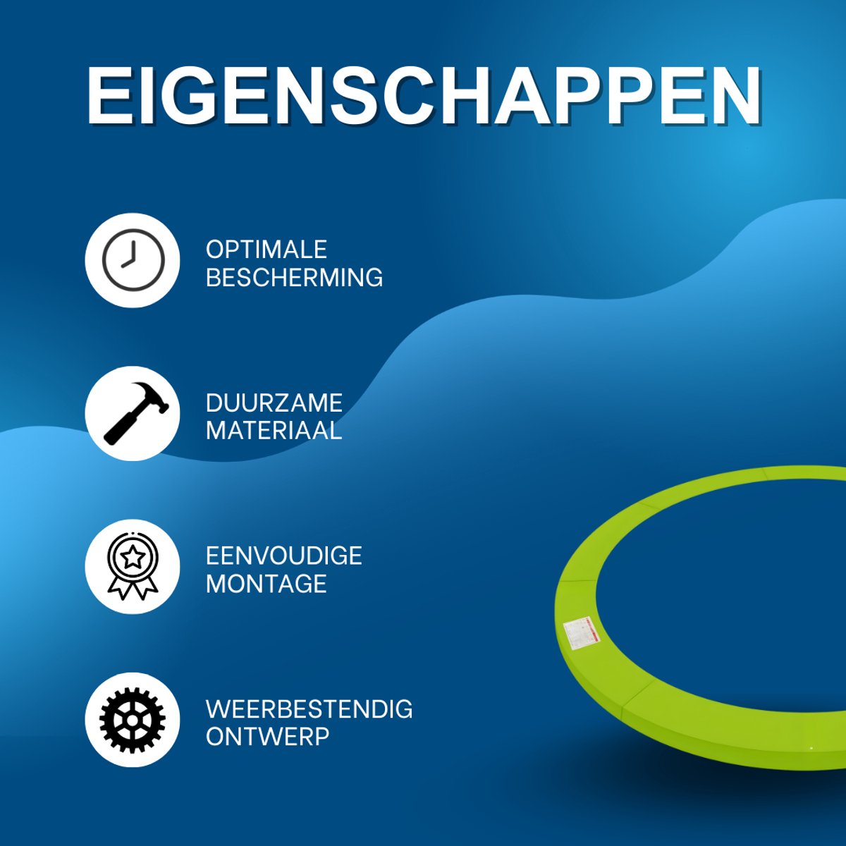 Trampoline Randkussen - Beschermkussen - Beschermrand - Trampolinerand - Diameter buitenring: 4,2 m - Groen