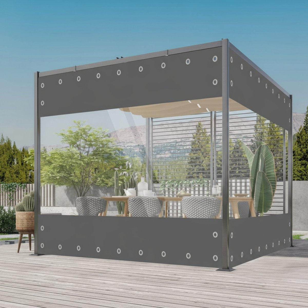 Transparant PVC zeildoek - Waterdicht - Dekzeil - Veranda - Overkapping - Wind - Grijs - 210x300cm