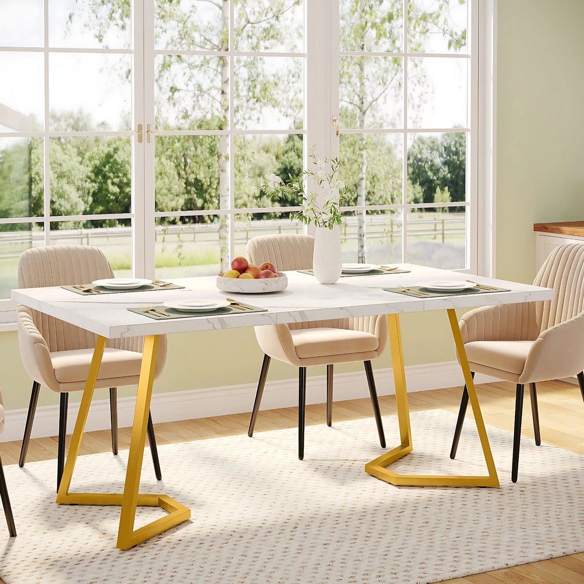 Moderne eetkamertafel Luvia - Woonkamer -Marmerlook Blad - 160cm