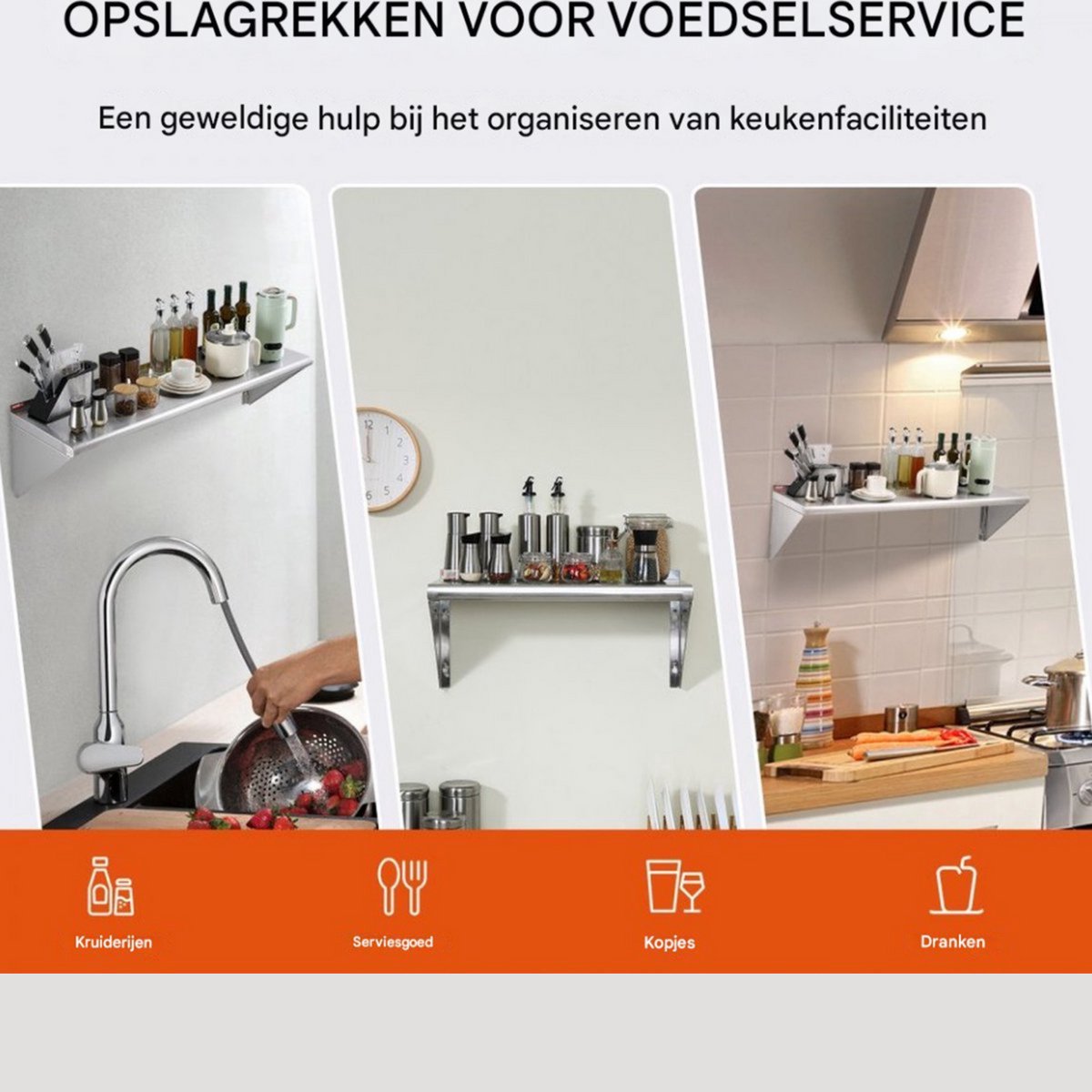 Kruidenrek ophangbaar - 180KG draagvermogen - Horeca - Wandrek RVS - Voor kruidenpotjes en meer - Keukenrek