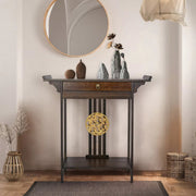 Vintage Vintage consoletafel - Wandtafel met lades - Haltafel - Sidetable - Bruin - 81cm