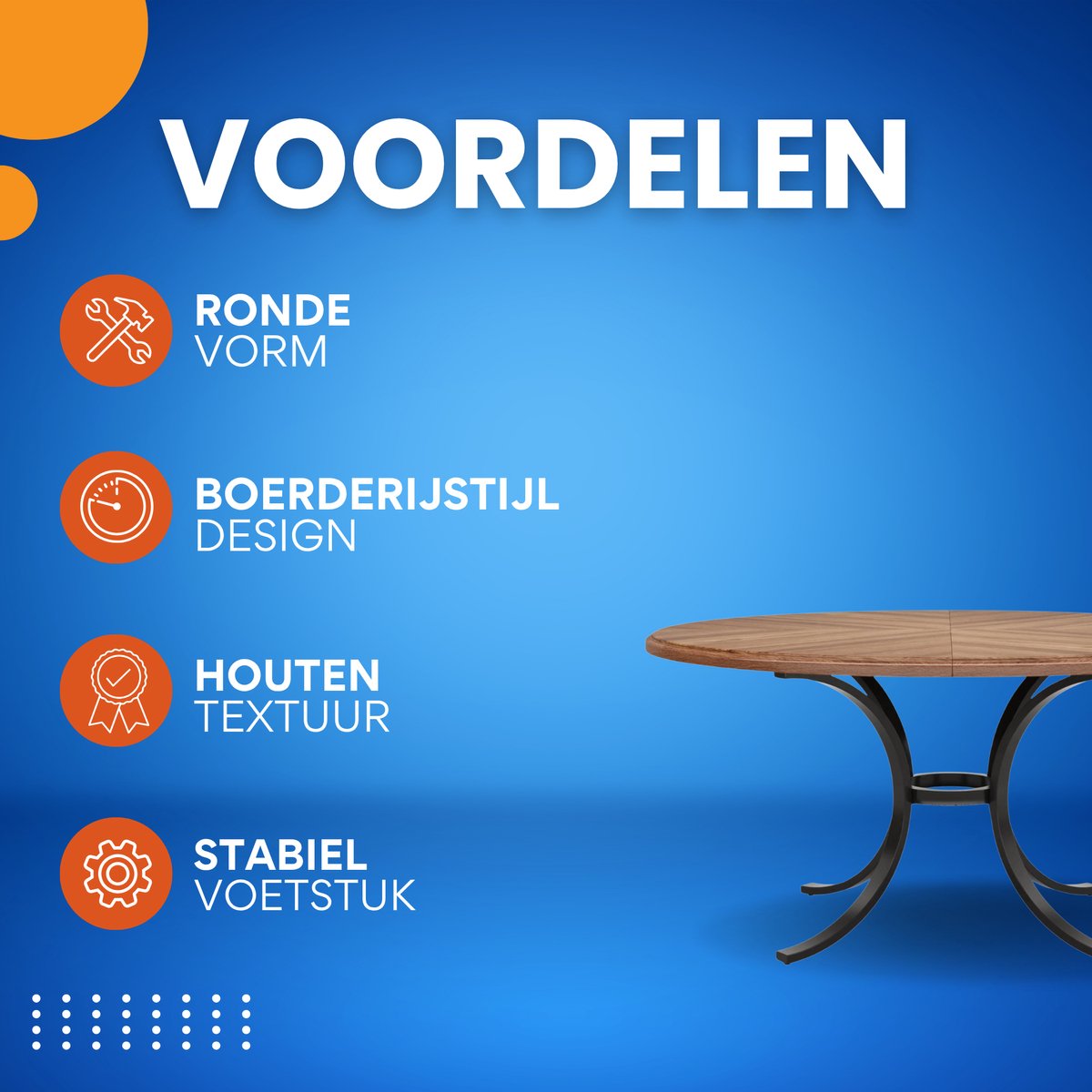Eettafel Orvion - Ronde Eettafel 120cm - Voor 4 Personen - Voor Keuken en Eetkamer