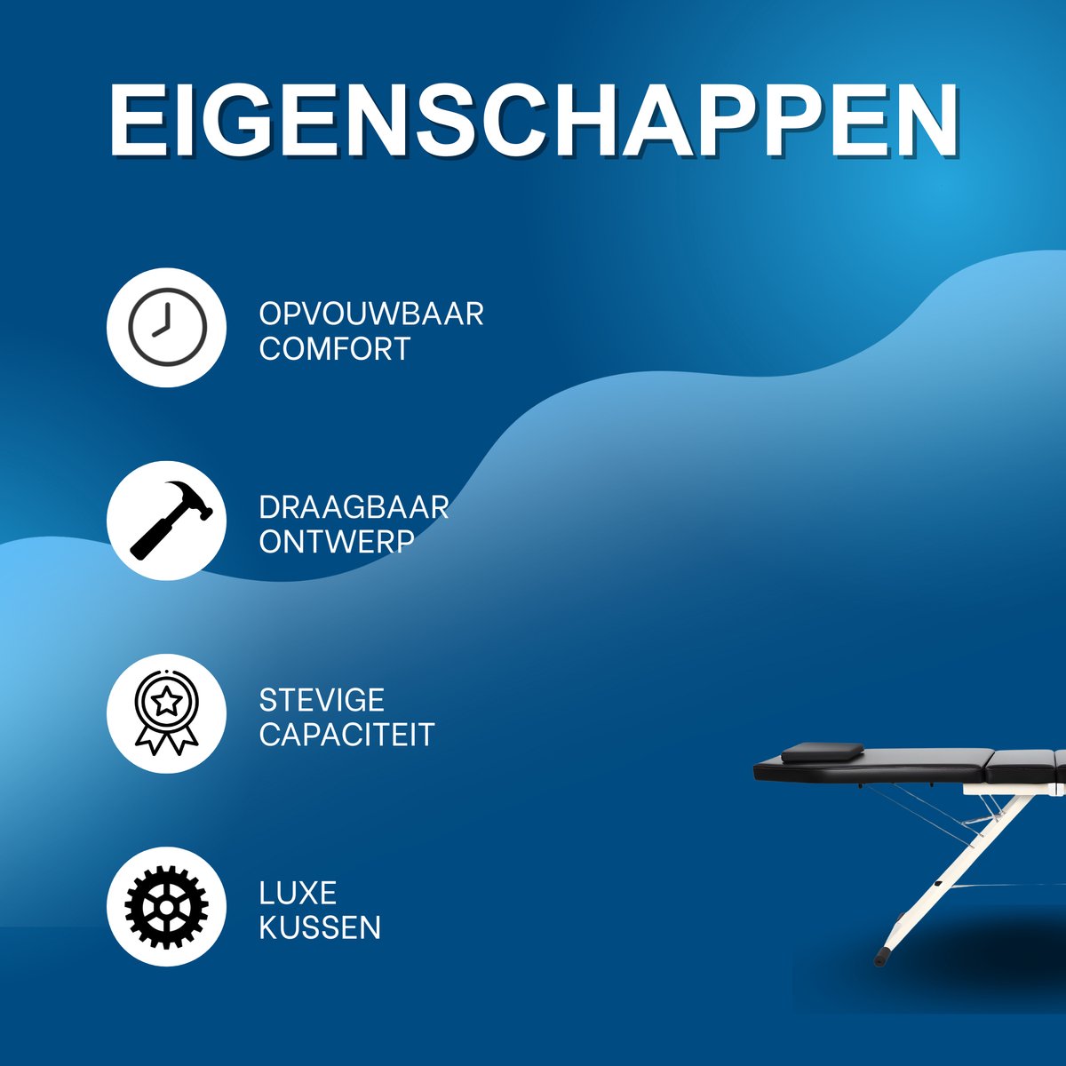 Massagetafel - Behandelbank – Voor massage en schoonheidsbehandelingen – Opvouwbaar, met kussen, draagbaar – Zwart, 200–250 kg capaciteit