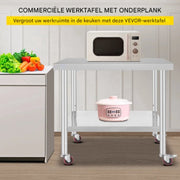 Keuken Werktafel - Commercieel - RVS - Verrijdbaar - Zilver - 95x61cm