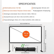 Beamer scherm - 150 inch - Thuisbioscoop - Draagbaar projectorscherm