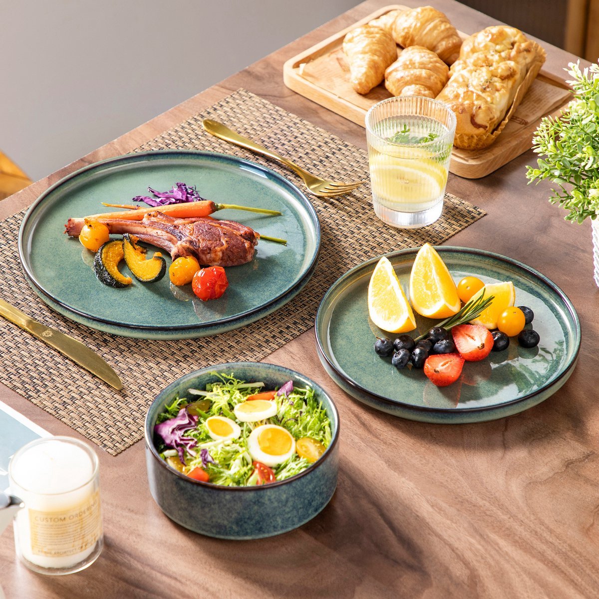 Foresta Azzuro Serviesset - 12 delig - 4 persoons - Groen - Dinerborden - Bordenset - Diepe borden - Ontbijtborden - Servies - Keukenservies