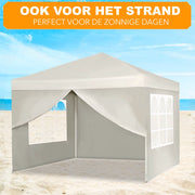 Happyment Partytent open - Beige - Met zijwanden - Opvouwbaar - Easy up - Paviljoen - Waterdicht weerbestendig - 3x3 m