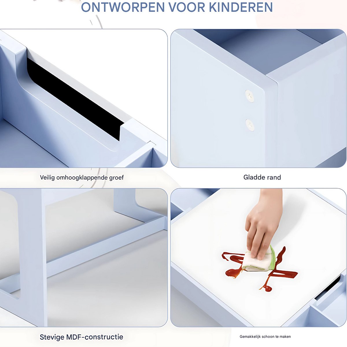 Kindertafel - Speeltafel- Voor Kinderen & Kleuterschool - Kindertafel en stoeltjes - 3-in-1 - Met met Tekenbord, Opbergruimte & 2 Stoelen - Lichtgrijs